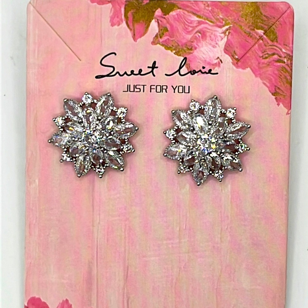 Floral CZ Post Earrings